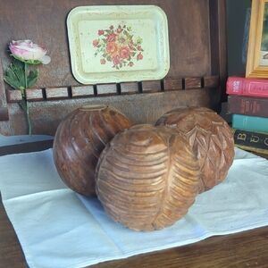 Oversized Hand-Carved Wooden Orbs · Set of 3 · Organic Modern Global Decor